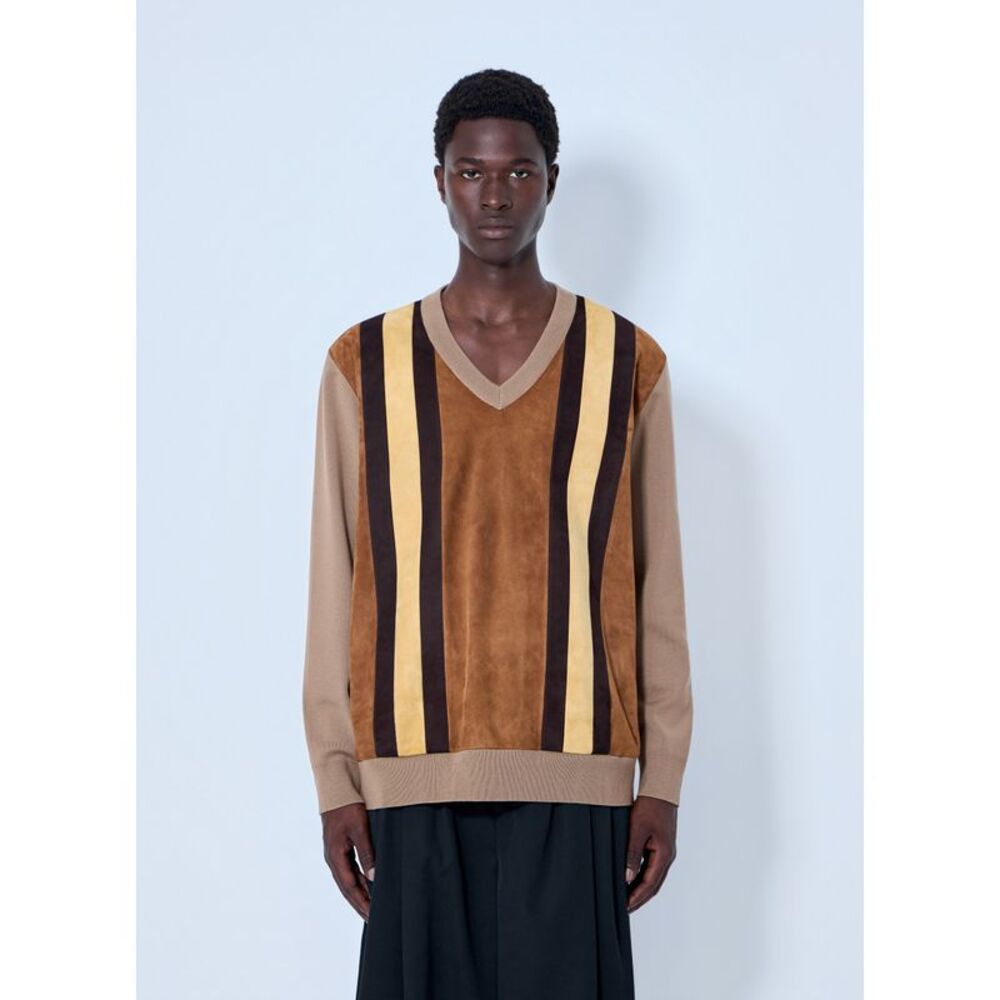 Miu Miu Men V-Neck Sweater With Contrast Stripes